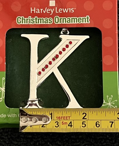 Silver Letter K With Red Swarovski Crystals Christmas Ornament Harvey Lewis - Picture 4 of 6