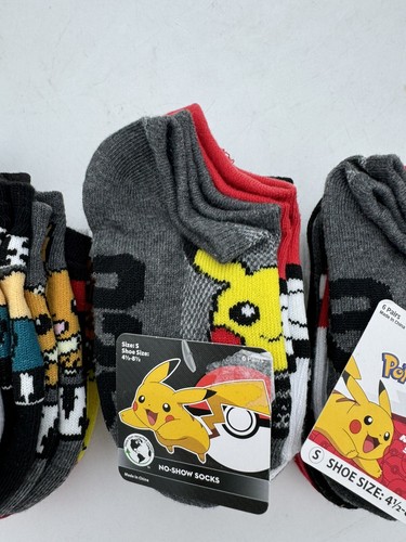 Pokemon Socks Boys No Show Small 4 1/2-8 1/2Total of 18 Pair NWT 3 Packs Of 6 - Picture 3 of 8