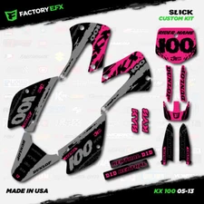 Gray & Pink Slick Racing Graphics Kit fits 05-13 Kawasaki Kx100 kx 100 decal