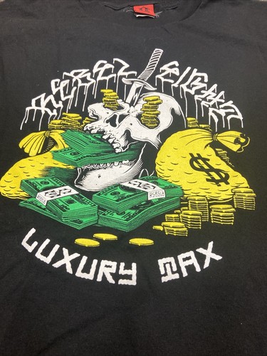 Vintage Rebel 8 Mens Med Faded Spell Out Luxury Tax Skull Money T-Shirt Black - Picture 2 of 6