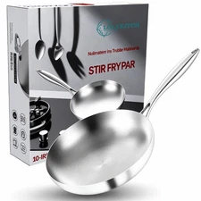 LOLYKITCH Tri-Ply Stainless Steel Saute Frying Pan Skillet with Ergonomic