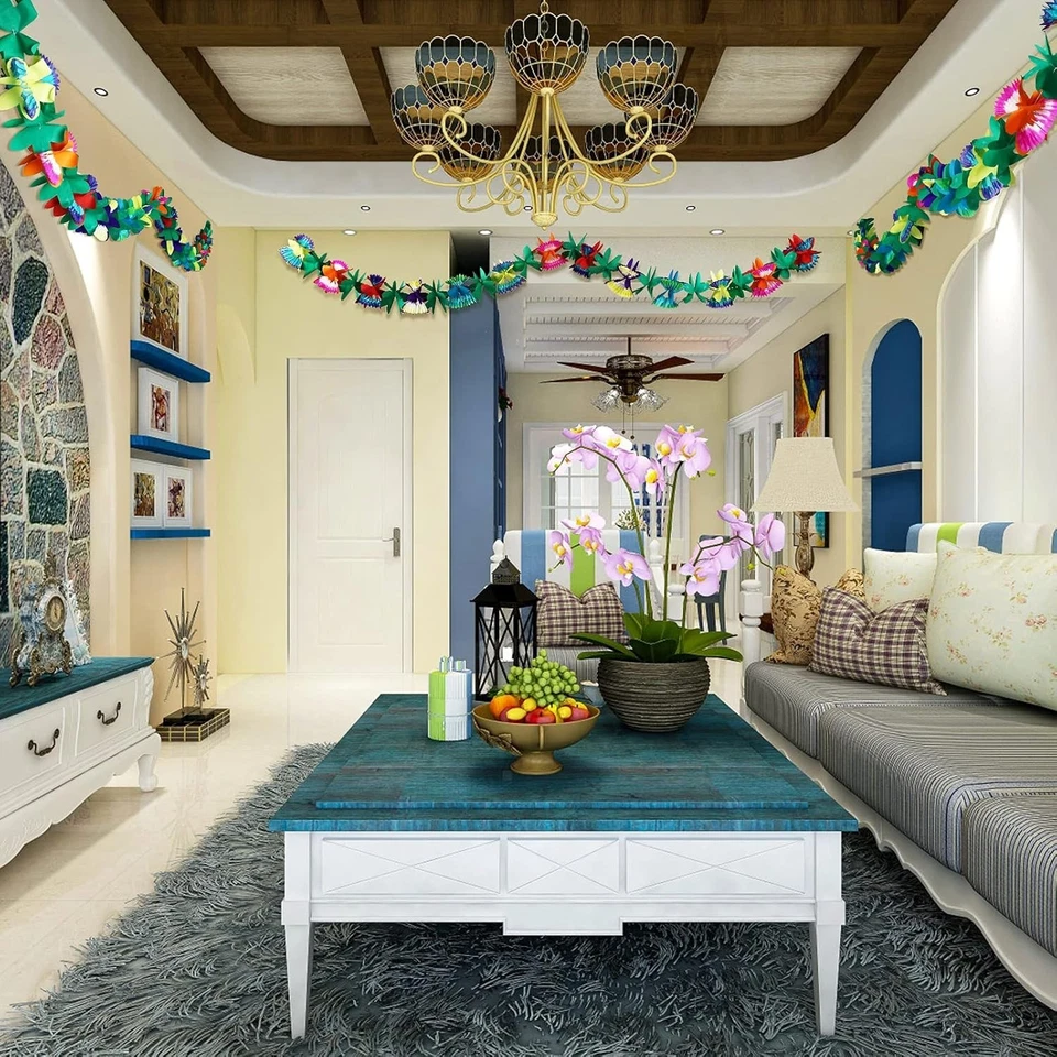 Paquete de 3 guirnaldas de flores de tejido tropical de 10 pies - reutilizables para celebraciones de verano Foto 4 de 4