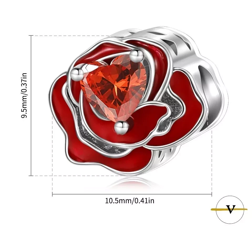 CHARM DONNA ROSA ROSSA ARGENTO 925 CUORE ZIRCONE ROSSO BRACCIALE BRACCIALETTO - Immagine 4 di 4