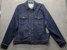 Mutual Weave Denim Jacket Mens XL Blue Stretch Detail Pocket Collar Button Front
