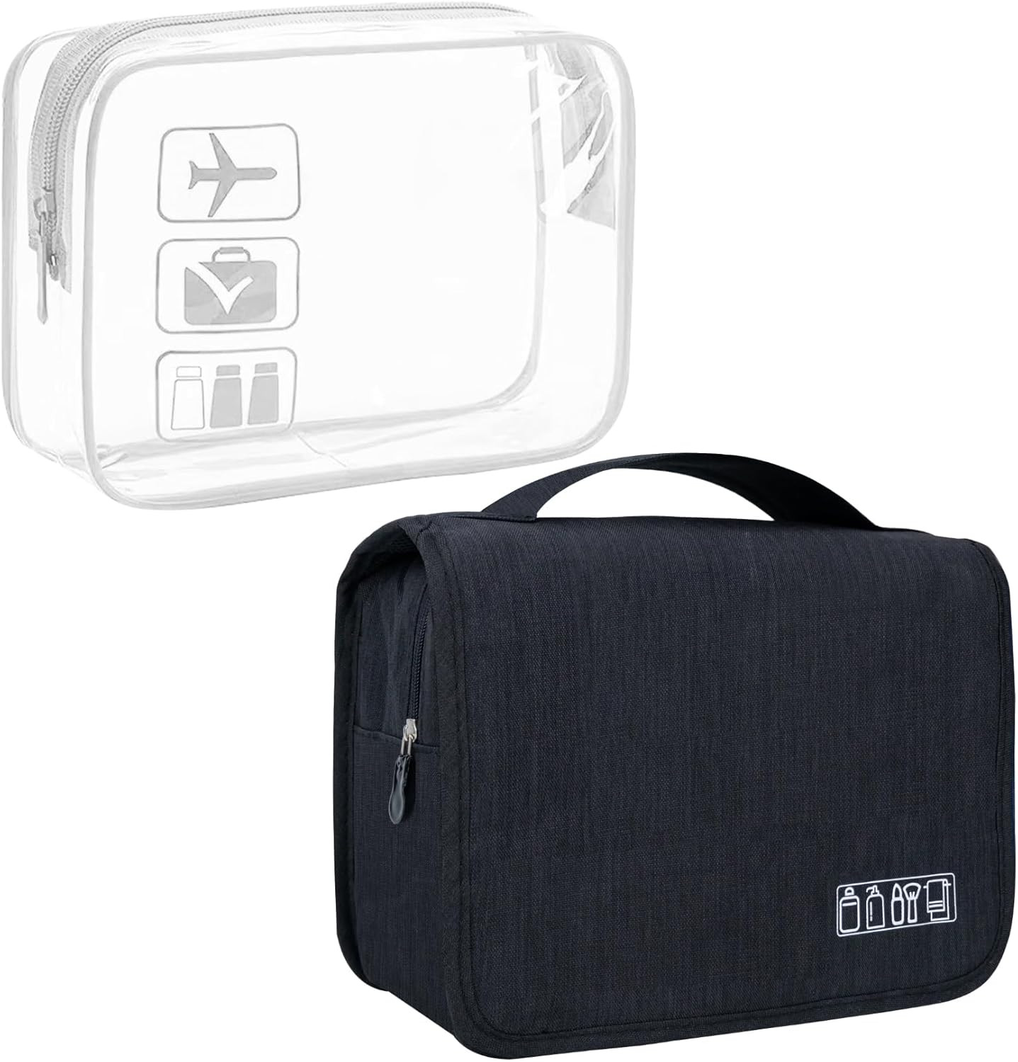 Large Hanging Travel Toiletry Bag with Clear Pockets - Black & White