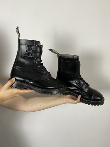 Solovair Twin Buckle Black Smooth Hi Boots Vegetarian UK7 - Picture 2 of 12