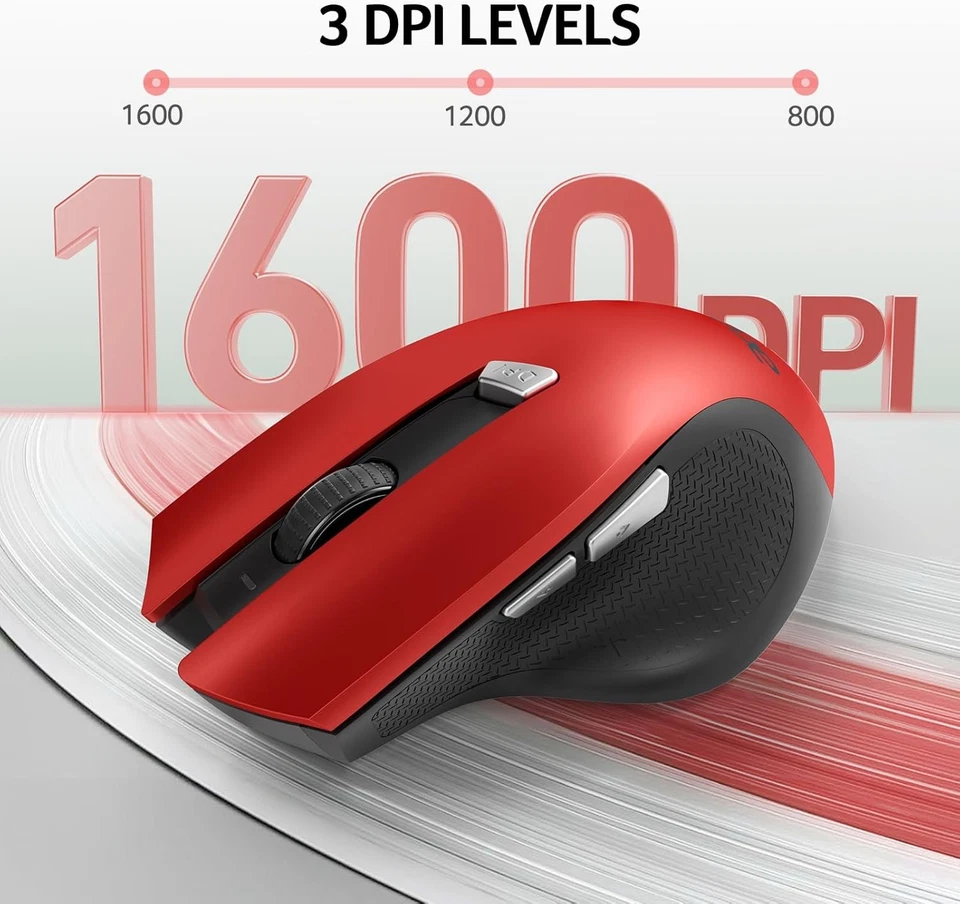 acer Wireless Mouse, 3 Adjustable DPI Ergonomic Computer Mouse 2.4GHz USB Red  - Image 4 of 4