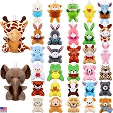 Skylety 32-Piece Mini Animal Plush Toy Set - Cute Safari Keychain Decorations