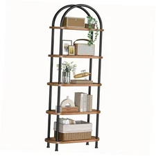  5 Tier Open Bookshelf, Industrial Arched Bookcase Display Shelf Rustic Brown