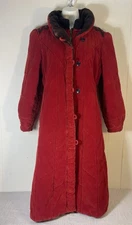 VTG 1970s Mod Maid Long Coat Corduroy Button puffer Red Brown zip dress 1980s