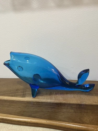 Mid Century Cobalt Blenko Art Glass Fish