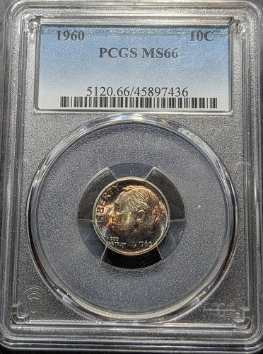 1960-P Roosevelt Dime Pcgs MS/66 Awesome Toning!!