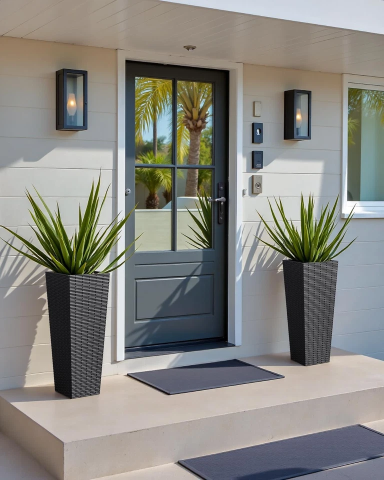 Macetas de plástico de 24 pulgadas de alto con textura de ratán - Juego de 2, interiores desmontables... Foto 2 de 4