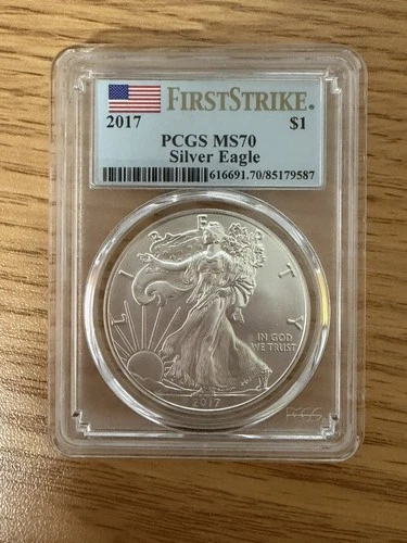 2017 American Silver Eagle First Strike, Certified PCGS MS70 Bright White Coin