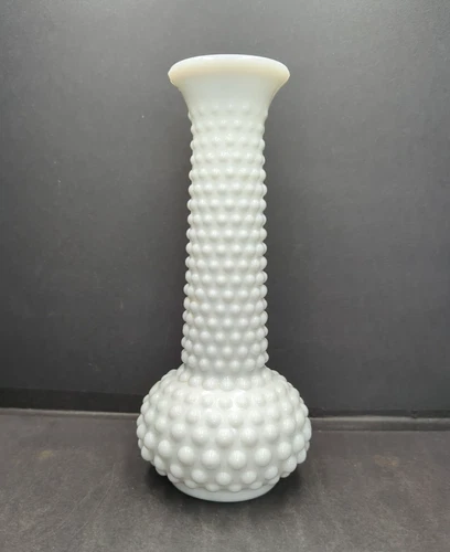 Vintage White Hobnail Milk Glass Bud Vase E. O. Brody USA 7 1/2" Tall