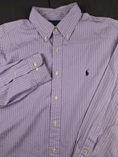 POLO RALPH LAUREN Classic Fit Cotton Purple Striped Casual Shirt Sz 16.5 32/33