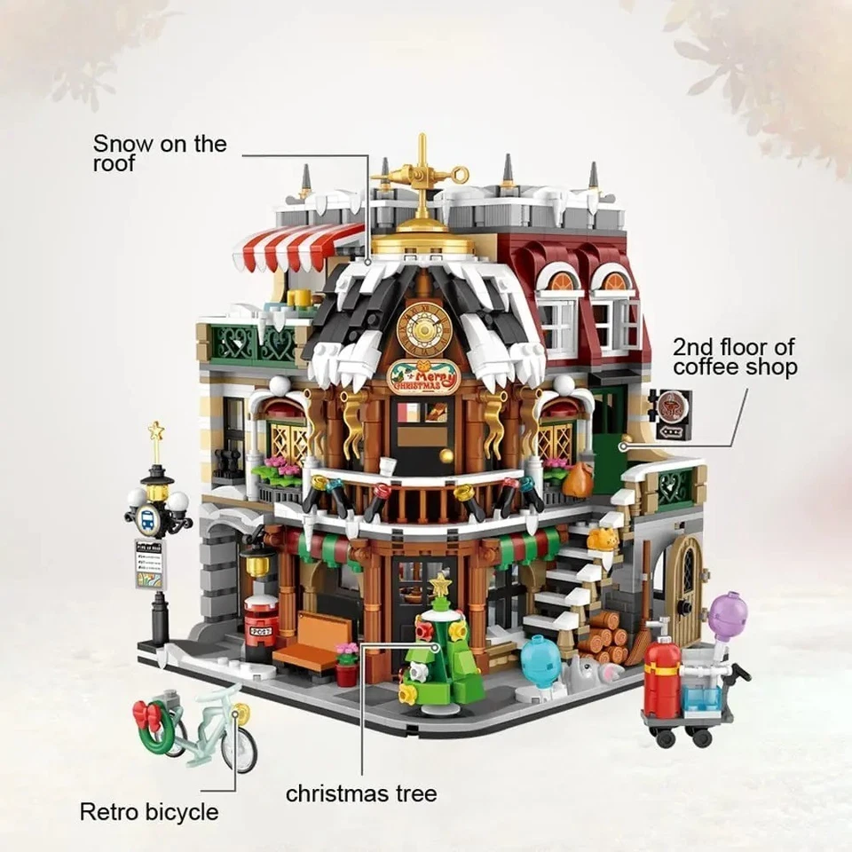 LOZ 1054 2506Pcs City Street View Mini Christmas Cafe House Building Blocks Set - Image 3 of 4