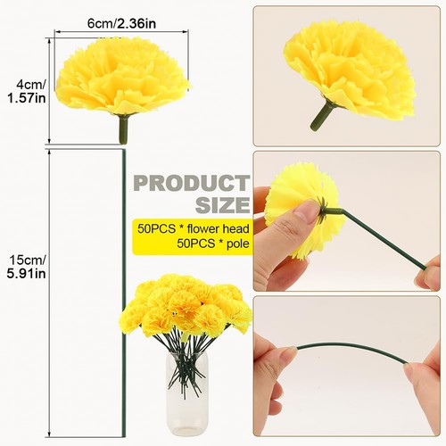 50 Pcs Artificial Marigold Flowers, Silk Marigolds Bulk with Stems, Silk Flow... - Foto 4 di 9