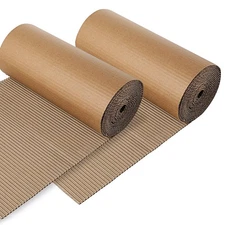 2 Rolls Corrugated Cardboard Roll 12" x 197" Brown Single Face Corrugated Car...