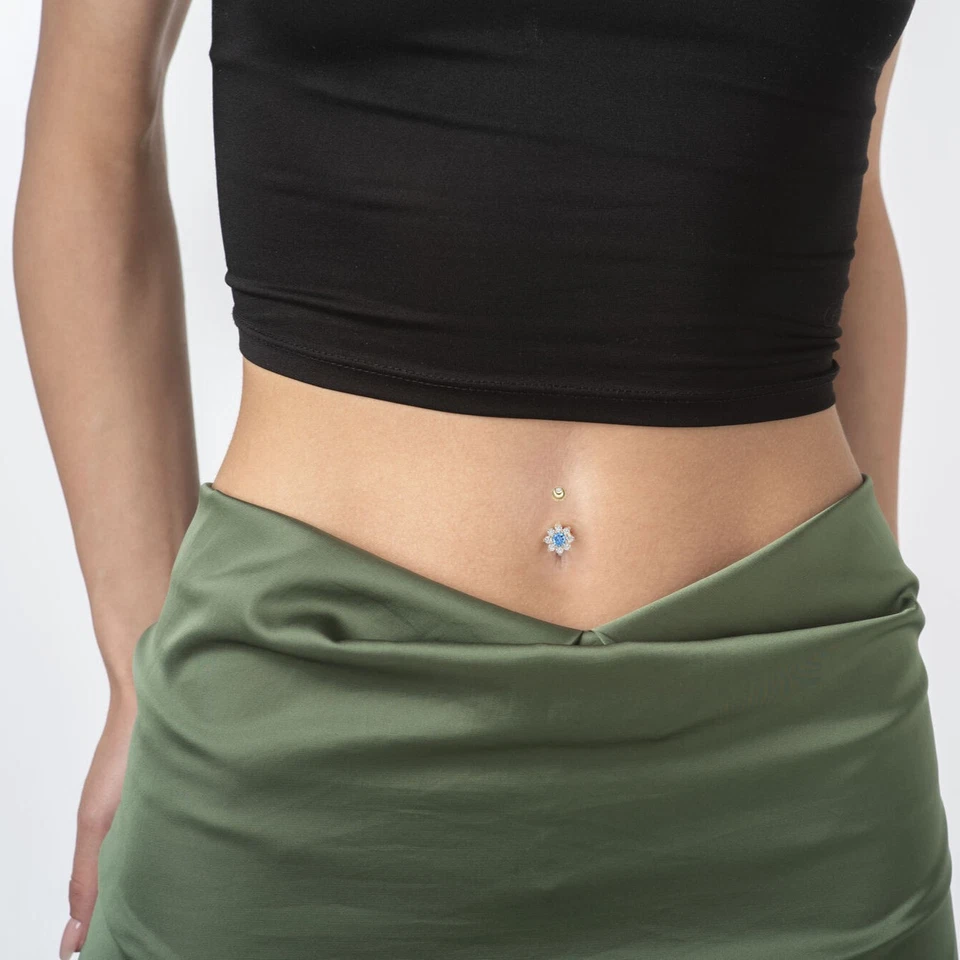 10K Yellow Gold Blue and White Star Cubic Zirconia Belly Ring For Her - 16 Gauge - Image 2 of 4