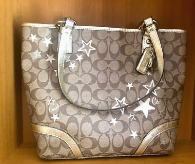 Coach Heritage Star Print Beige Lt Brown Gold Tote Shoulder Bag F18853 MSRP $398
