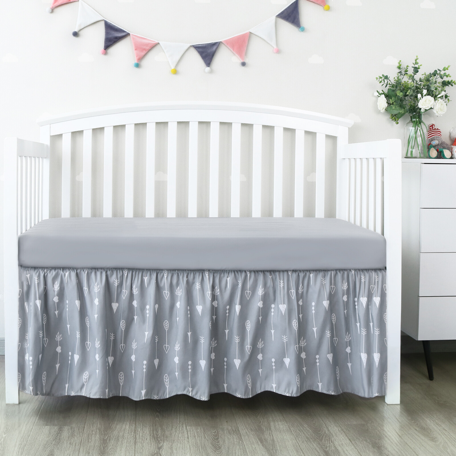 Crib Skirt Toddler Bed Skirts 4 Sides Pleated Dust Ruffle 52