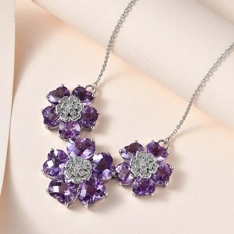 GP Italian Garden Collection Rose De France Amethyst & White Zircon Necklace S.S - Image 2 of 4