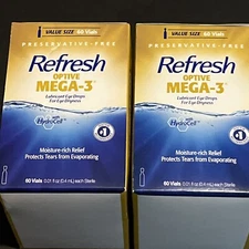 Refresh Optive Mega-3 Preservative Free Lubricant Eye Drops 2 Boxes 60ct 10/26+