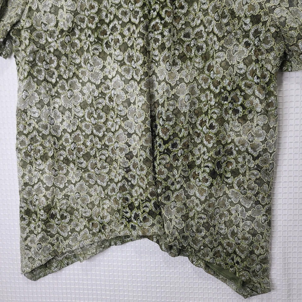 Blusa Forrada Maggie Barnes Catherines Para Mujer 2X Verde Encaje Floral Manga Corta Foto 4 de 4