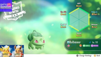 Pokemon Let's Go Pikachu/Eevee  SHINY BULBASAUR Lv10 6IV/AV SHINY Dig. Transf 