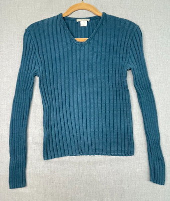 Basic Equipment Women's Blue Long Sleeve V-Neck Knit Blouse Top Small USED