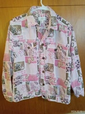 Women's CJ BANKS Light Jacket 1X XL Button Front Cotton PINK PATTERN EUC Estate