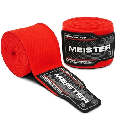 MEISTER RED 180" ELASTIC HAND WRAPS - MMA Mexican Boxing Gloves Wrist NEW (PAIR)