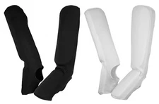 New Martial Arts Elastic Cloth Shin Instep Padded Guard (Pair) - Black / White