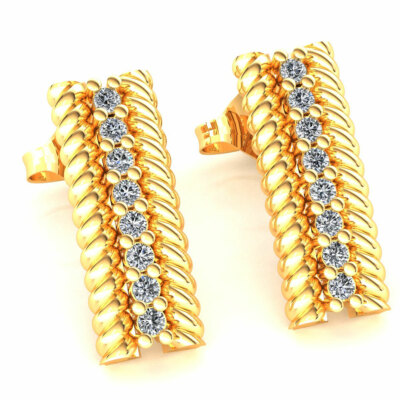 Genuine Round Cut Diamond Ladies Rope Straight Earrings 18K Gold 