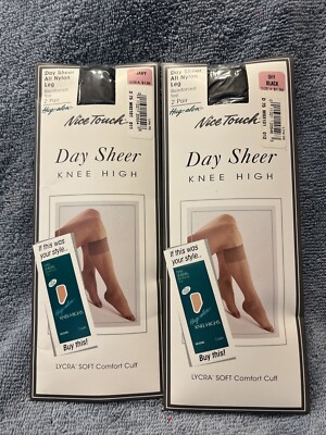 2 Nice Touch Day Sheer Knee High All Nylon Leg 2 Per Pack Navy Off Black Size A