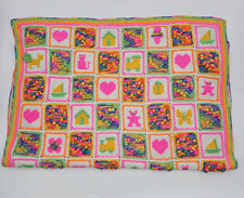 Vintage Crochet Blanket Throw Lap Quilt 56 x 37 Afghan Granny Square Bobble Art