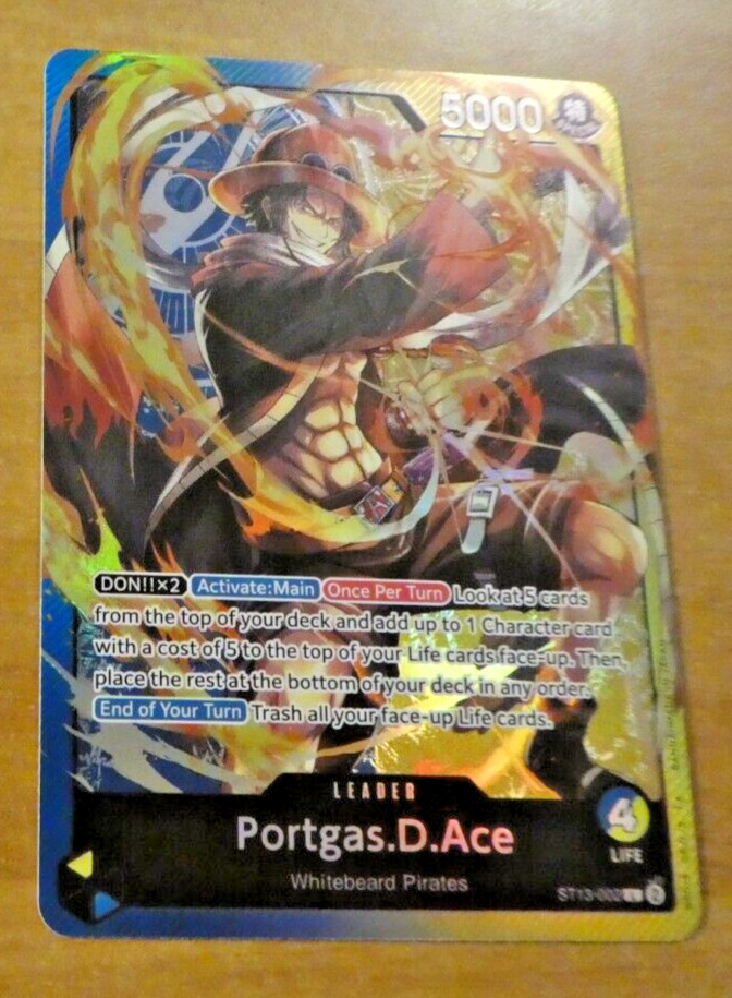 ONE PIECE ENGLISH CARD GAME HOLO CARTE Portgas.D.Ace ST13-002 Leader L EN MINT