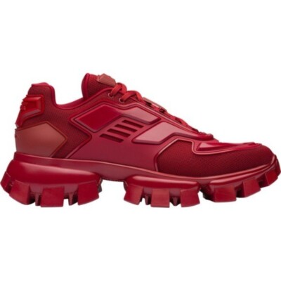 Prada Cloudburst Thunder Red Neoprene Rubber Lugged Sneakers