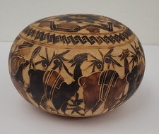 Folk Art Carved Gourd, Highly Detailed 3.5 X 5"