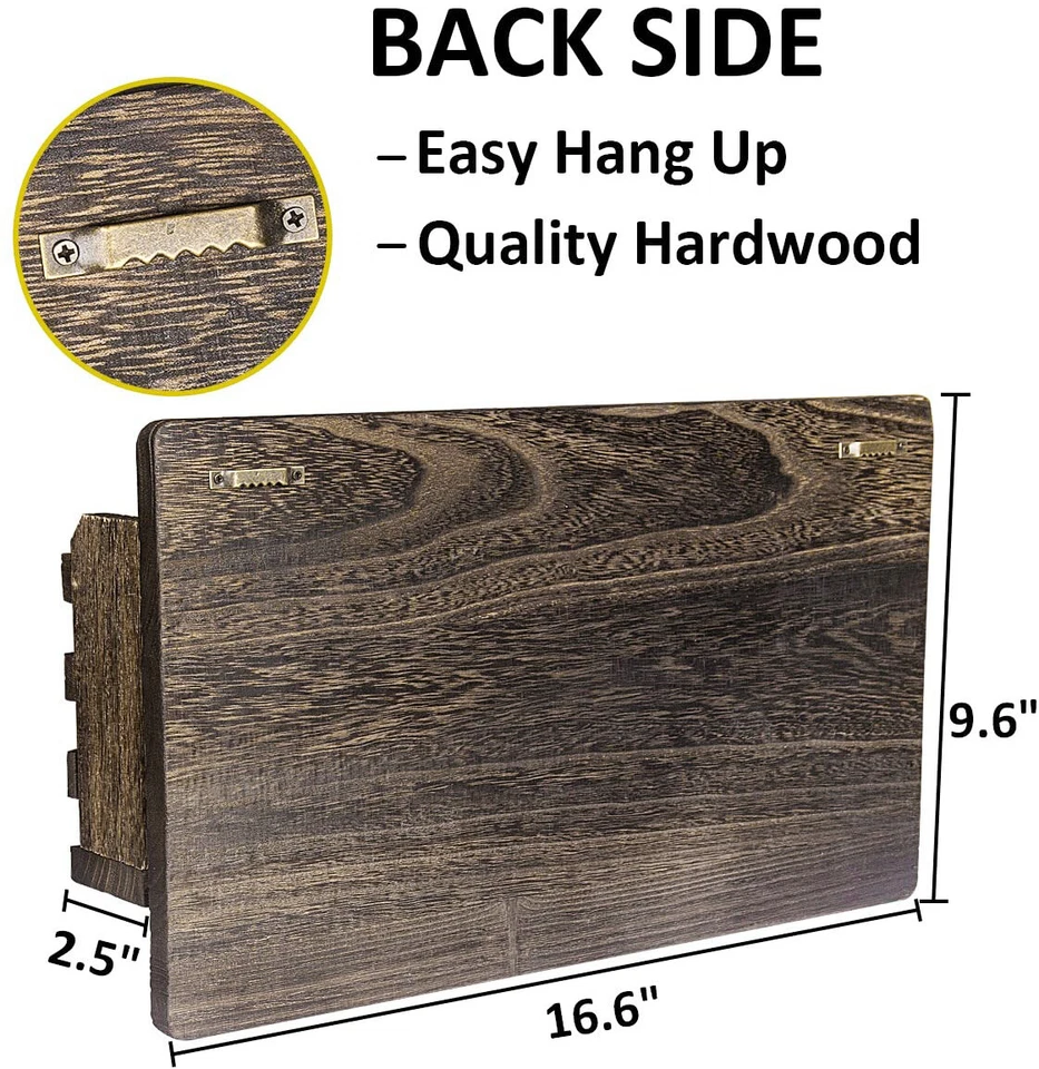 Wall Mounted Mail and Key Holder Wooden Mail Sorter Organizer w/ 4 Double Hooks - Image 4 of 4