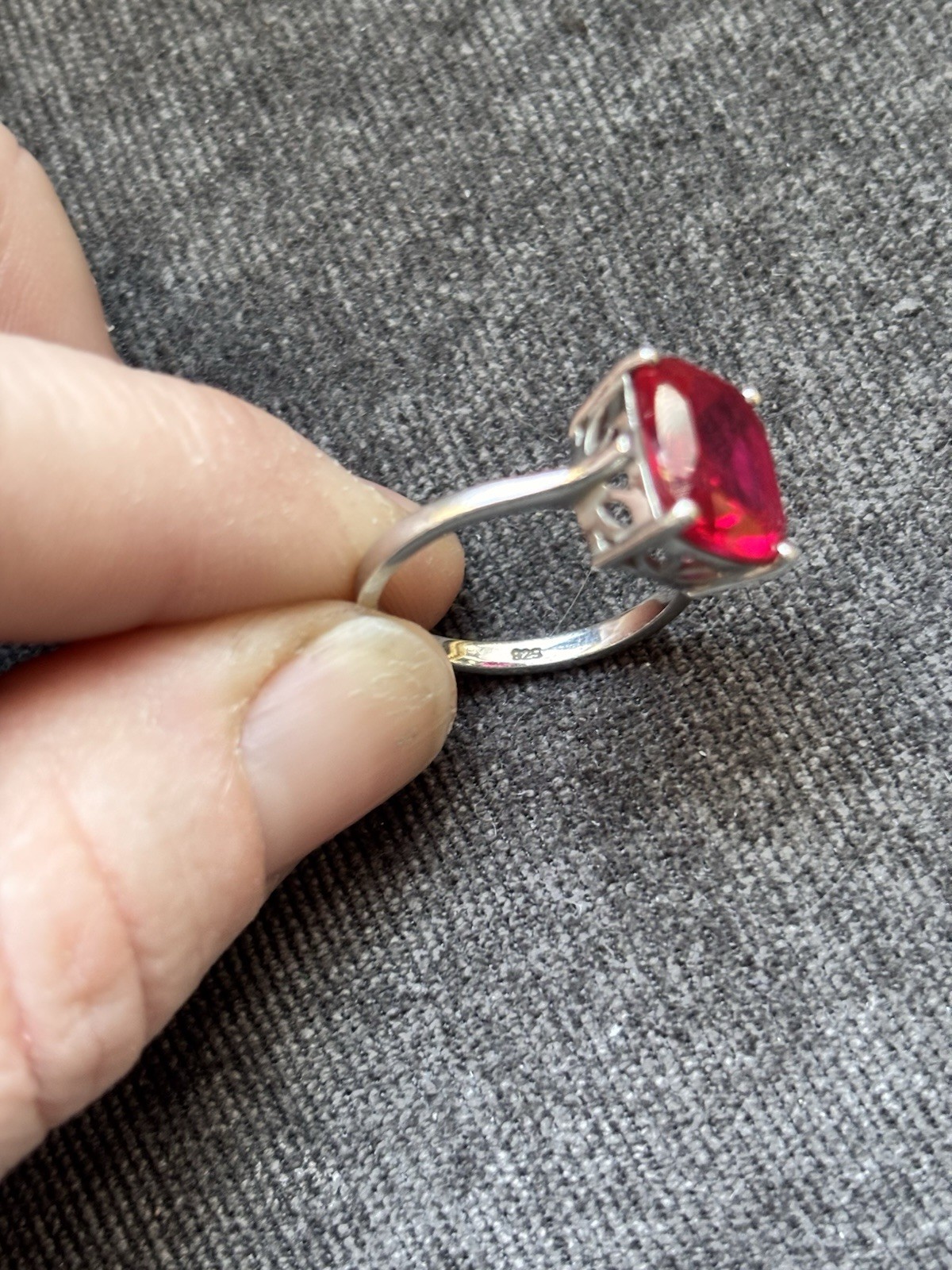 Ruby Sterling Silver Ring, Vintage Marked 925 Siz… - image 4