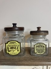 Vtg Boswells Candy Glass Canister And Mary Goode Goodies Canister With Wood Kids
