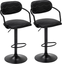 Bar Stools Set of 2, Adjustable Counter Height Barstools with Back and Arm, Swiv