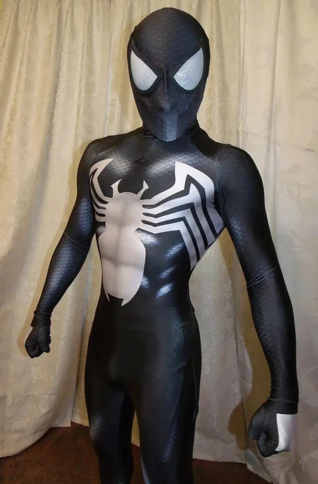 Black Spider-Man Symbiote Costume Adult Male Zentai Costume Detachable Hood - Image 1 of 4