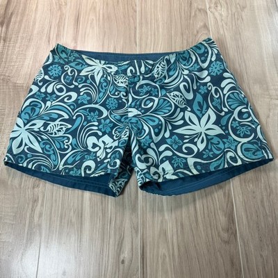 Crazy Shirts Womens Reversible Board Shorts Teal Blue Floral Tropical Swim 32