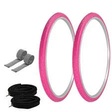 PRO+ TIRES 700 x 35 Pink P-1180 W/ HEAVYDUTY TUBES & RIM STRIPS 33mm Presta Valv