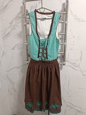 C&A Landhaus Dirndl Dress Size US 8 EU 38 Green Brown Gingham Cotton Oktoberfest