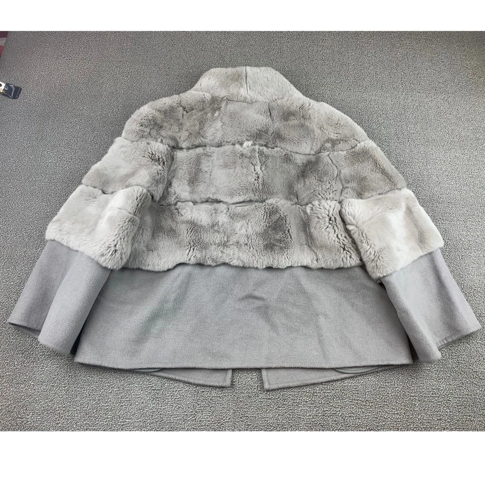 Diana Rosh New York Gray Coat Size XS %100 DOUBLE PLY WOOL WITH REX RABBIT FUR - Image 2 of 4