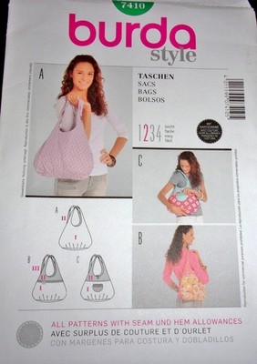 Burda Style Pattern 7410 Totes Sling Hand Bags Misses Fashion Accessories Uncut